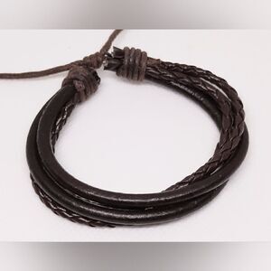 Men's bracelet leather braided layered brown‎ new d96